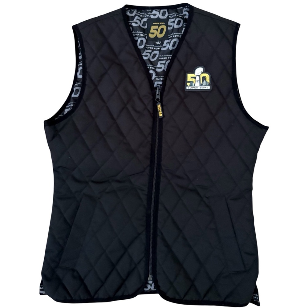 NFL Super Bowl 50 Women’s NWOT Black Reversible Quilted Lightweight Vest Size M